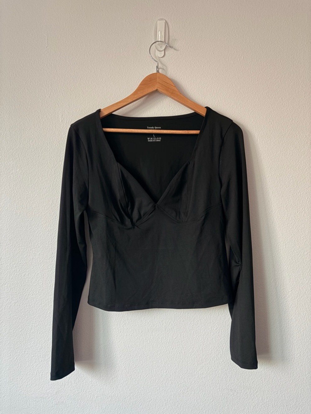 Everyday Black Long-Sleeve V-Neck Top by Twenty Queens